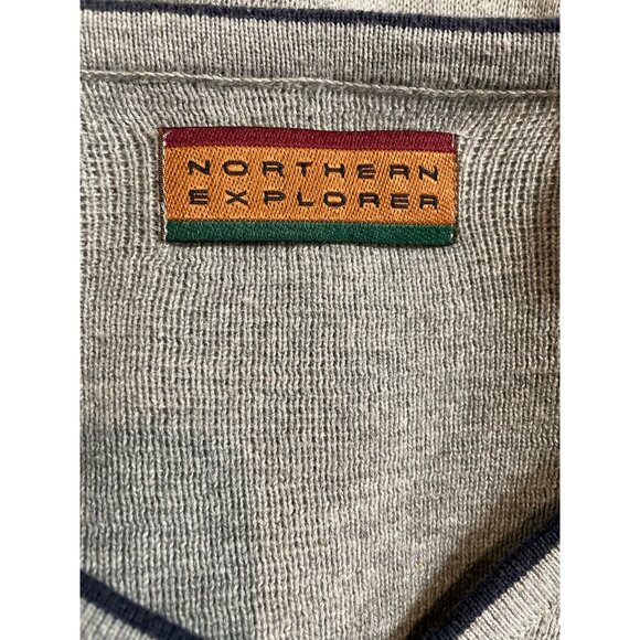Northern Explorer Mens Large V-Neck Sweater Gray Knit Cotton - Picture 6 of 8